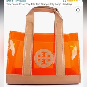Tory Burch Jesse Tory Tote Fire Orange Jelly Large Handbag Used